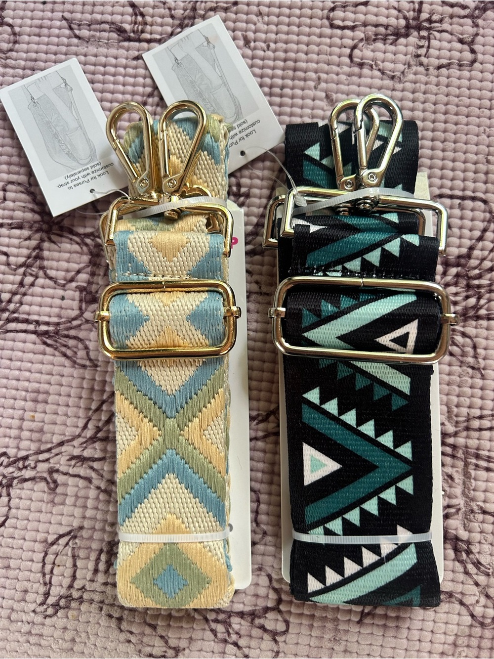 New set of 2 Adjustable Geometric Pattern Crossbody Straps -Reg & Wide Beautiful